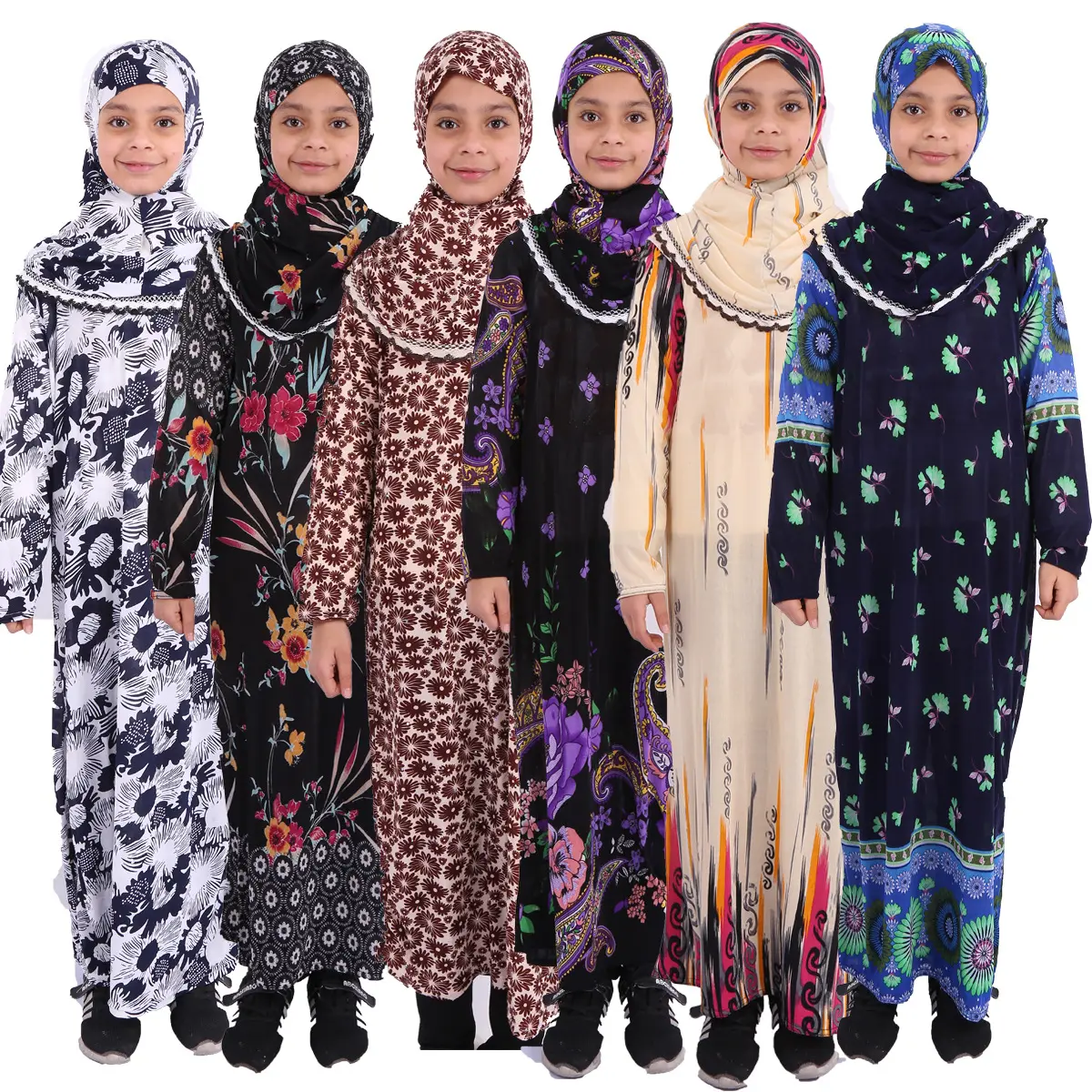 Vestido Hijab musulmán de flores para niñas, ropa para rezar, Abaya, Khimar, Djellaba, Jibab, Dubái, Arabia Saudita, Túnica Islámica