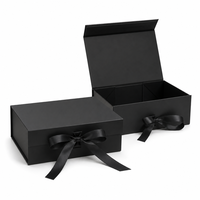 Boîte magnétique rigide noire avec logo personnalisé, ruban, emballage cadeau, fermeture magnétique de luxe, doublure en éponge, laminage mat