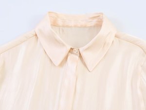 Camicetta da donna 2026 in raso metallizzato plissettato <span class=keywords><strong>con</strong></span> <span class=keywords><strong>cintura</strong></span>, camicia elegante in raso lucido a maniche lunghe, top casual da ufficio alla moda - Product Image 5