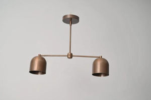 Lustre en laiton artisanal à 2 lumières, style moderne du milieu du siècle, pour la maison ou le bureau, avec éclairage LED à intensité variable et garantie de 2 ans - Product Image 3