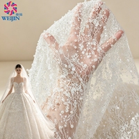 Tissu en maille de dentelle sexy pour mariée, avec perles et paillettes, maille tricotée brodée, magnifique dentelle haut de gamme pour vêtements féminins