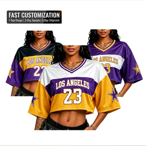 <span class=keywords><strong>Camiseta</strong></span> corta holgada de malla con patchwork de los <span class=keywords><strong>Lakers</strong></span> de Los Ángeles para mujer, estilo oversize con hombros caídos, personalizada para fiestas. - Product Image 1