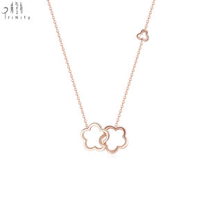 Collier à double pendentif en or massif 18 carats avec diamants naturels, série romantique fleurie, bijoux fins de Hong Kong, cadeau d'anniversaire pour femme - Product Image 3