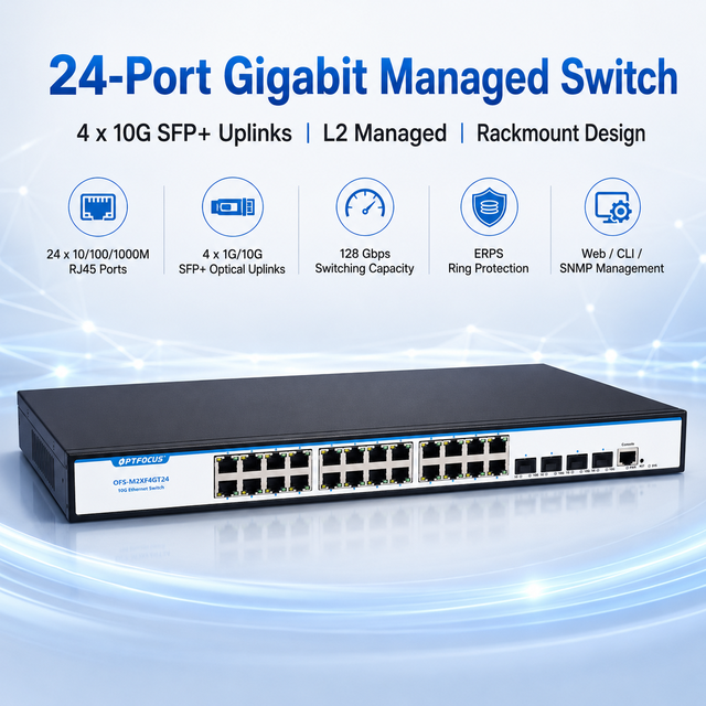 24 Port 10G Managed Switch with 4 SFP+ Slots L2 Rackmount Gigabit Ethernet Switch OEM