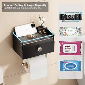 Support mural moderne en aluminium noir pour <span class=keywords><strong>papier</strong></span> toilette avec boîte de <span class=keywords><strong>rangement</strong></span> pour lingettes, idéal pour les salles de sport et les hôtels - Product Image 5
