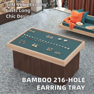 Plateau de présentation pour boucles d'oreilles en velours avec cadre en bois de bambou, idéal pour le rangement et la présentation de bijoux sur comptoir, collection personnelle - Product Image 2