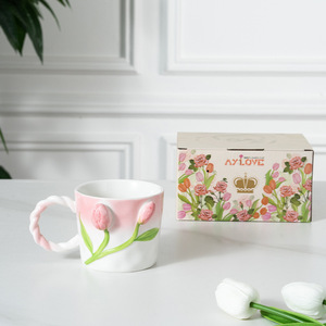 Mug en céramique au design tulipe nordique, tasse en porcelaine avec poignée, sans danger pour les aliments, pour le lait, l'eau, le thé, le petit-déjeuner, cadeaux d'affaires, voyage - Product Image 1