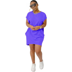 เดรสผู้หญิงแฟชั่นสีพื้น มีกระเป๋า ด้านหน้าสั้นด้านหลังยาว ทรงไม่สมมาตร - Product Image 3