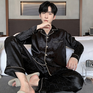 Vente <span class=keywords><strong>en</strong></span> gros de pyjamas <span class=keywords><strong>en</strong></span> <span class=keywords><strong>soie</strong></span> glacée haut de gamme pour hommes ensemble de vêtements de maison amples grande taille pour toutes les saisons et vêtements de plein air - Product Image 2