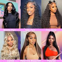 Wig Rambut Asli Wanita 13x6 Lace Front, Kepadatan 180 HD Transparan 28 Inch Lurus Pre Plucked Tanpa Lem Warna Hitam Alami