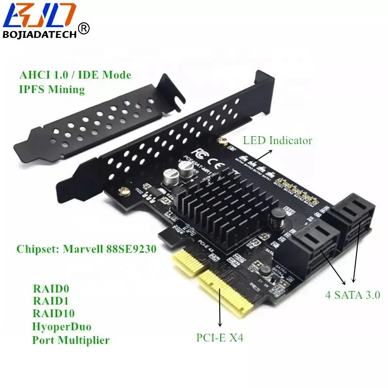 4 SATA 3.0 בקר RAID כרטיס 6Gbps PCI-E 3.0 4X הרחבה Riser כרטיס 88SE9230 מקסימום 20TB דיסק קשיח