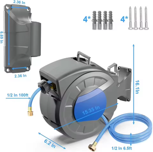 Carrete de manguera de agua CNS retráctil de 100 pies y 1/2 pulgada, de caucho, montado en pared, ecológico, duradero y de alta presión para jardín exterior - Product Image 6