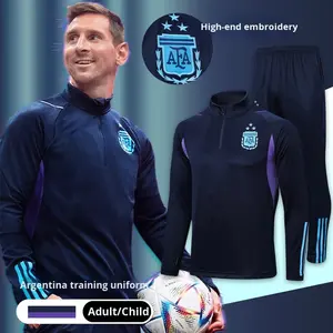 Conjunto de Treino de Futebol Retrô Outono Inverno Masculino Manga Longa Gola Alta Meio Zíper Malha Seleção Argentina - Product Image 1