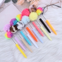 Stylo à bille DIY en plastique avec perles en peluche, design pompon cœur mignon pour fille, stylo cadeau moelleux, encre noire, pointe 1,0 mm