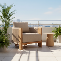 Ensemble de jardin d'extérieur en bois massif, design nordique, pour villa et cour, résistant à l'eau et à la corrosion, canapé, chaise et table basse en teck et rotin