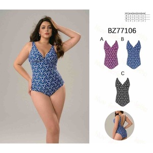 Hdj Plus Size One Piece Swimsuit Deep V Neck Tummy Control High Waist Geometric Print Women Swimwear BZ77096 - Product Image 2