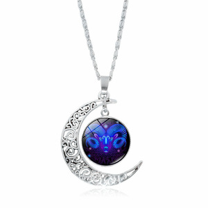 Venta al por mayor de moda plata 12 Zodiaco astrología galaxia y luna creciente colgante de cuentas de cristal collar de regalo - Product Image 5
