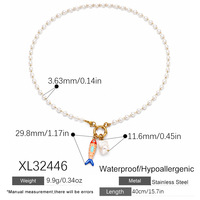 SUMMLY Collier tendance en acier inoxydable plaqué or 18 carats avec pendentif coquillage, cœur et perle, chaîne trombone, bijoux de mode