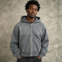 Sweat à capuche vintage délavé à la pierre pour homme, en molleton de coton épais, coupe régulière, style oversize, veste d'hiver streetwear urbaine, fermeture éclair intégrale