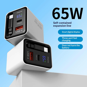 อะแดปเตอร์ชาร์จเร็ว GaN แท้ 65W แบบ Type-C พร้อมหน้าจอแสดงผลดิจิตอลและสายชาร์จแบบยืดหดได้ สำหรับแล็ปท็อป โทรศัพท์ และแท็บเล็ต - Product Image 2