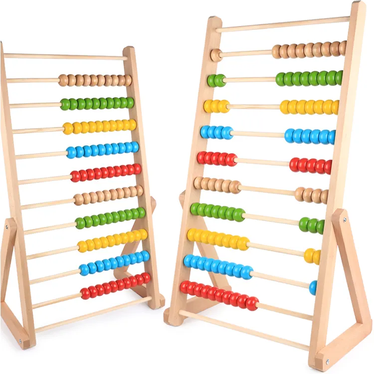 Contas de madeira abacus clássico, 57*39 cm contas de madeira educacional brinquedo com 100 contas