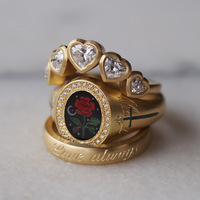 Meilleure vente Vantage acier inoxydable enfants catholicisme coeur religieux pierre naturelle canal réglage bague de mode