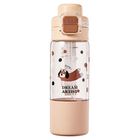 Fuquan Cute Bear Double Drink Plastic Cup New Style Water Cup for Girls Large Capacity Drop-Resistant Hot Thermal Insulation