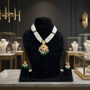 Parure de bijoux ethniques royale indienne traditionnelle du Rajasthan, collier et boucles d'oreilles Jadau Chidmoti en zircon pour mariée, fiançailles et fête, pour femme - Product Image 2