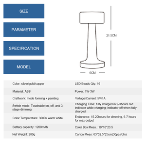 Không dây đèn nhôm oxy hóa dẫn nhà hàng 5200mAh kim loại không dây bảng đèn cảm ứng Loại vô cấp mờ - Product Image 3
