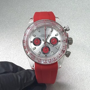 New 39mm <b>Men</b> Chronograph <b>Watch</b> Acrylic Steel Bezel Red And <b>Blue</b> Rubber Strap VK63 Movement - Product Image 1