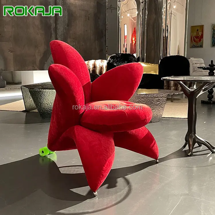 Fauteuil à roulettes en velours rouge pour salon, Design de fleurs, à la mode, pour hôtel, maison, salon