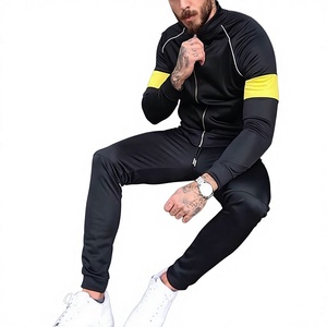 Men's Black <b>Yellow</b> Color Blocking Zipper <b>Hoodie</b> Sweatshirt Slim Fit Sporty Long Sleeve Knitted Quick Dry Autumn Wear - Product Image 1