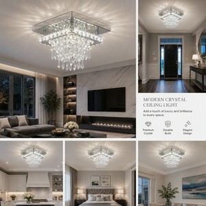 Raindrops Ceiling <b>Lights</b> Stainless Steel Small Crystal Ceiling Lamp for <b>Corridor</b> Hallway Balcony Living Room Bedroom - Product Image 2