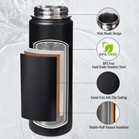 Bouteille d'eau isotherme avec poignée, bouteilles d'eau en acier inoxydable 304 à large ouverture, bouteille d'eau de sport, sans BPA, 24 onces