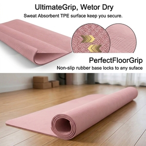 Tapis de yoga TPE 6mm imperméable, antidérapant, rectangulaire, double couche, avec logo personnalisé, couleur unie, et sangle de transport - Product Image 3
