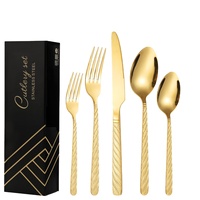 Ensemble de couverts en acier inoxydable 410, couleur or rose, avec poignée en corde, boîte en tube, luxe, pour mariage, restaurant, vente en gros