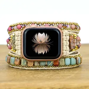 Offre Spéciale Iwatch Band Bracelet de montre intelligente Bracelet en pierre naturelle Vegan 3 Wrap Bracelet Montre intelligente Drop-shipping