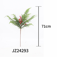 71cm suasana Natal dekorasi buah merah pinus kerucut panjang Cypress cabang tunggal tanaman buatan hijau diawetkan