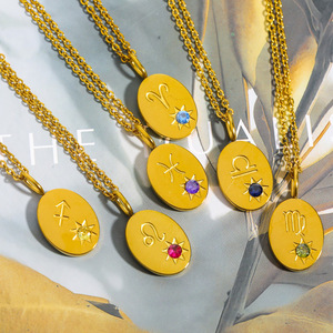 Vente en gros d'acier inoxydable 18K plaqué PVD <span class=keywords><strong>Horoscope</strong></span> pierre de naissance 12 Constellations signe du zodiaque bijoux pendentif collier - Product Image 2