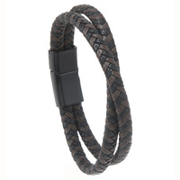 Bracelet en cuir pour homme, double tressage, bleu et marron, en cuir PU, avec fermoir magnétique, bracelet pour homme, mode décontractée, vente en gros