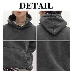 KingSen High Quality Nylon/Cotton Unisex Heavy Hoodie Pullover Sweatshirt Custom Logo Distressed Casual wear Hoodies - Product Image 6