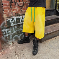 Pantalones Cortos 3/4 con Logotipo Personalizado, Lavado Ácido, 100% Algodón, Estilo Vintage, Pierna Ancha, Cintura Elástica con Cordón, para Hombre