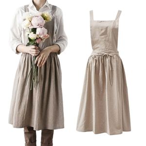 Robe sans manches 100 % coton pour femme, style japonais et nordique, dos croisé, tablier de haute qualité pour les fleuristes - Product Image 1