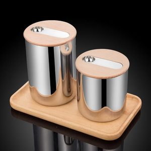 BAMBUS - Réservoir de stockage de grains de café en acier inoxydable de luxe personnalisé avec couvercle en <span class=keywords><strong>bambou</strong></span> et en bois et cuillère en acier inoxydable, scellé sous vide - Product Image 1