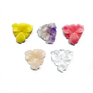 Natural Loose Stone Carved Flower Beads Gemstone Wholesale Crystal Quartz Carving Flowers Engrave Jewellery Jewelry for Designer