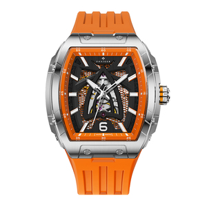 PONIGER P2.12 Skeleton Mechanical Watch Tonneau Shape Steel Case Translucent Back Luminous Hands - Product Image 1