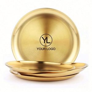Assiette de service ronde en acier inoxydable doré avec logo personnalisé, 8 pouces, réutilisable, durable, sans BPA, pour le camping et les dîners - Product Image 1
