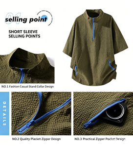 Conjunto deportivo de verano para hombre de seda helada, holgado, con media cremallera, camiseta polo de manga corta y pantalones cortos - Product Image 3