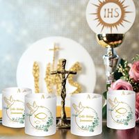 Lot de 12 lanternes de table en PVC pour la première communion des garçons et des filles, vert eucalyptus, avec bougies chauffe-plat et bougies, cadeaux pour invités
