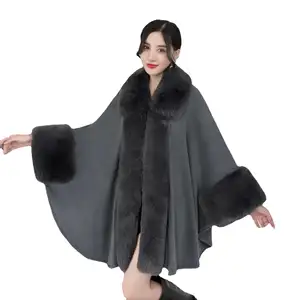 Mantelle invernali in Cashmere da donna alla moda scialle Poncho in pelliccia di coniglio finto